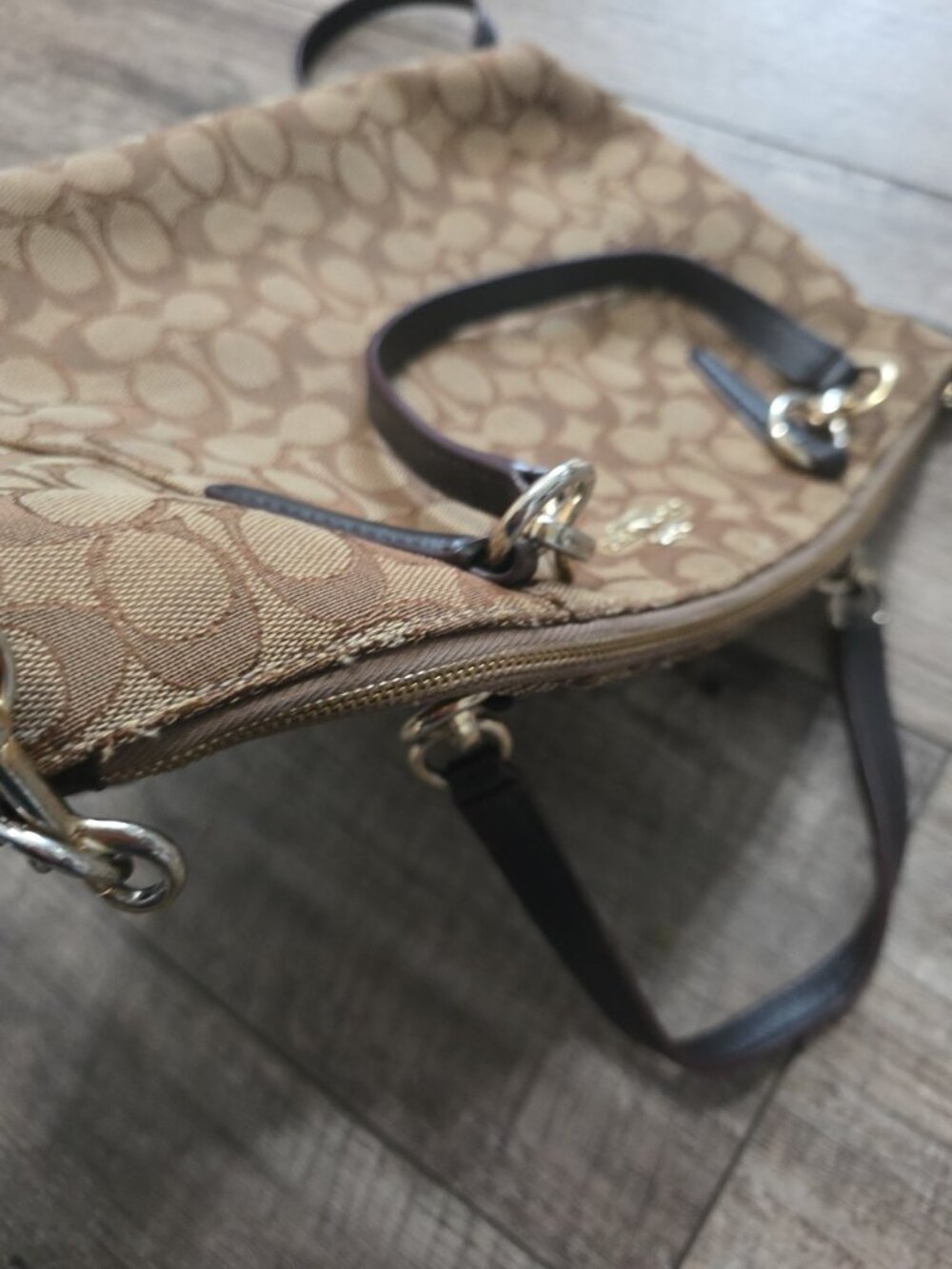 Coach VTG Beige/Brown Canvas and Leather Kelsey Satchel Crossbody - Signature C - Picture 5 of 12